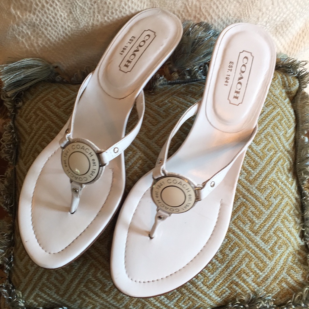 Coach Sandals Leather W/ Wooden Heel